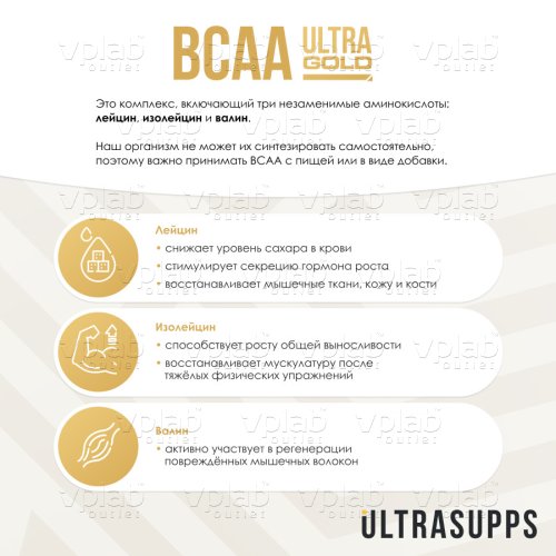 ULTRASUPPS Ultra Gold BCAA 8:1:1 / 300г / апельсин - Cлайд 5