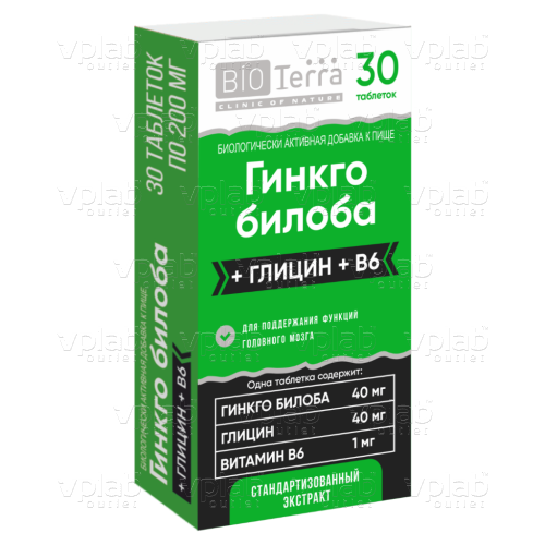 Биотерра Гинкго билоба + глицин + В6 / 30 таб