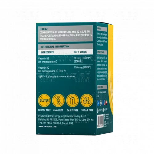 UESUPPS Ультра Энерджи Витамин D3 и K2 / 30капс - Cлайд 2