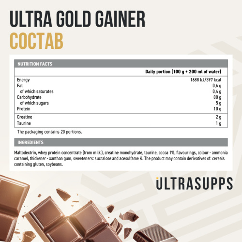 ULTRASUPPS Ultra Gold Gainer / 2кг / шоколад - Cлайд 4