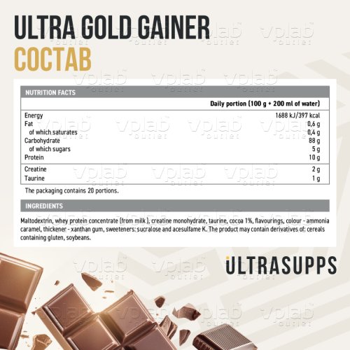 ULTRASUPPS Ultra Gold Gainer / 2кг / шоколад - Cлайд 4