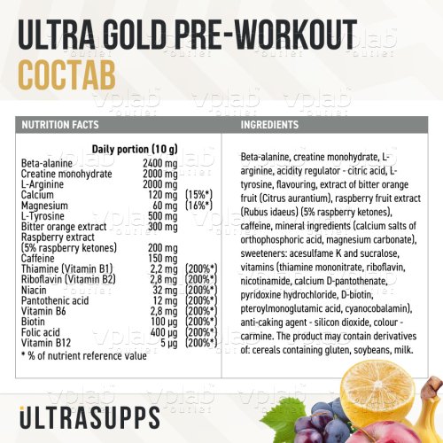 ULTRASUPPS Ultra Gold Pre-Workout / 200г / мультифрукт - Cлайд 4